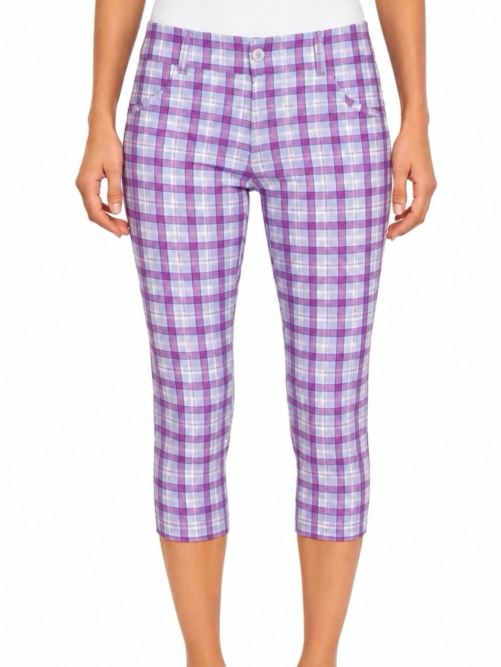 Adidas Climalite Purple & Gray Plaid Golf Capris Womens Aeroready - Size 2